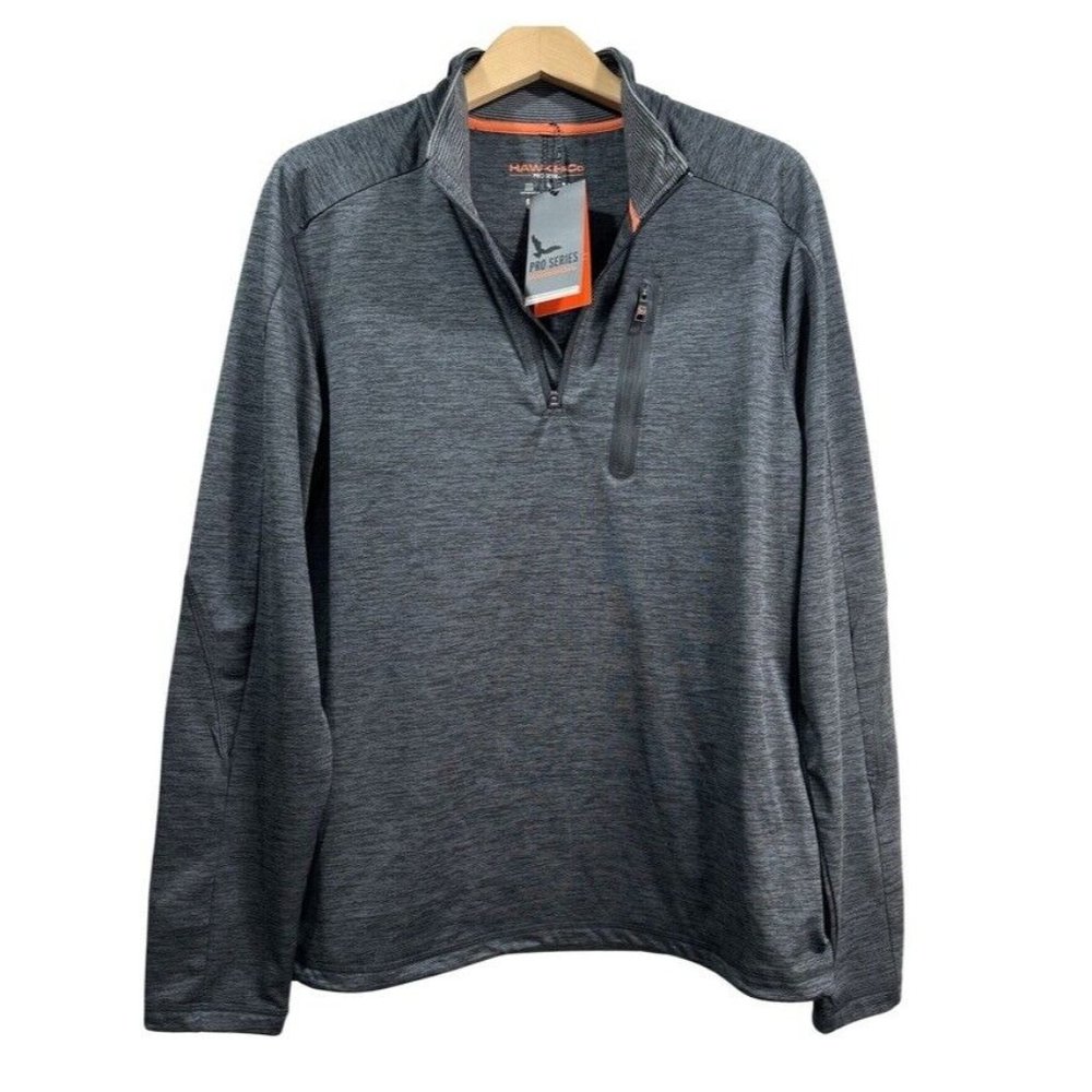 NWT HAWKE & CO. Mens Pro Series Athletic Pullover Quarter Zip Jacket HTR Black M